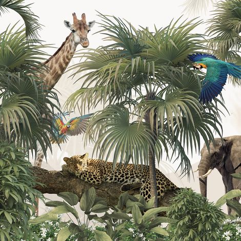 Papier peint panoramique - Animaux de la Jungle - 130 cm x 130 cm (1/2)