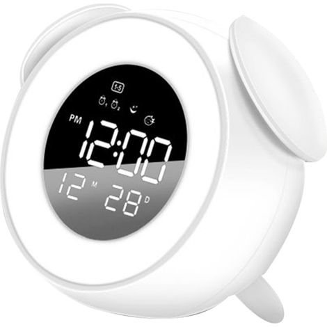 Réveil LED avec lumière d'ambiance - Affichage miroir HD - Fonction calendrier perpétuel - Réglage tactile de la luminosité - USB de charge - 1 pièce (1/5)