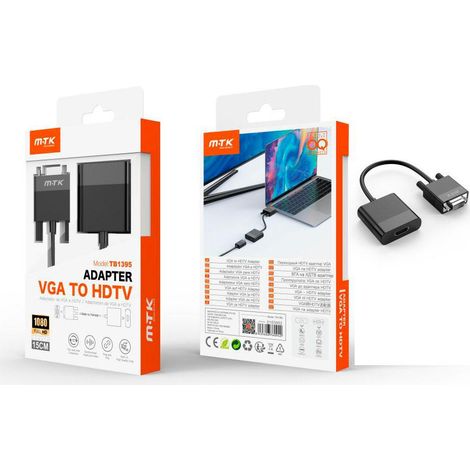 Adaptador video VGA a HDMI / 1080p / 15cm / Negro / TB1395 / Mtk / 0153952