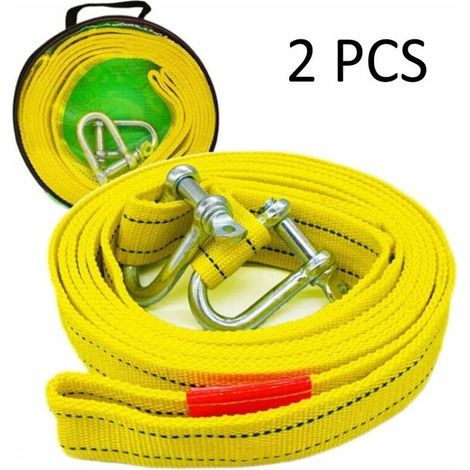 Sangle de remorquage haute résistance avec deux crochets de sécurité en D pour treuil, capacité de 5 tonnes et longueur de 5 m (Lot de 2) (1/5)