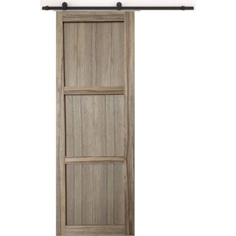 Puerta corredera Frake de 3 paneles H204 x L73 cm, riel de madera Gd