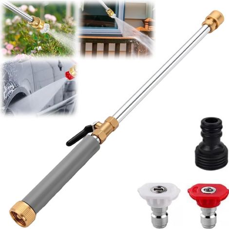 Lance Nettoyeur Haute Pression– Pistolet Multifonction avec Raccord Rapide et 2 Buses, pour Voiture, Terrasse, Jardin et Nettoyage Extérieur (Gris) (1/5)
