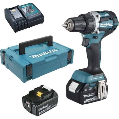 Makita – Perceuse sans fil 18V avec 2 batteries 5.0Ah – Moteur Brushless – Couple 60Nm pour perçage béton – Coffret de transport inclus (1/5)