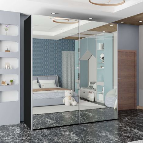 Etna Modern Sliding Wardrobe White - Black200cm