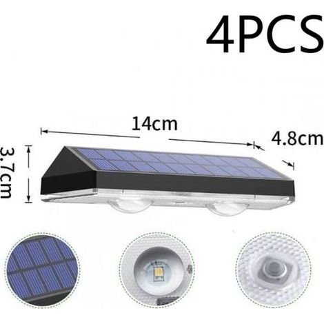 Set mit 4 Solar-Wandleuchten für den Außenbereich, IP65 wasserdicht, weiß, mit 3 Beleuchtungsmodi, leistungsstarke Solarlampe für den Außenbereich, ideal für Terrasse, Garten und Zaun. (1/5)