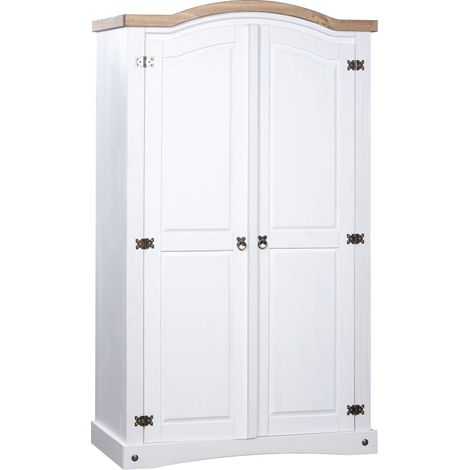 Armoire 2 portes pin massif blanc et bois clair Harrie (1/5)