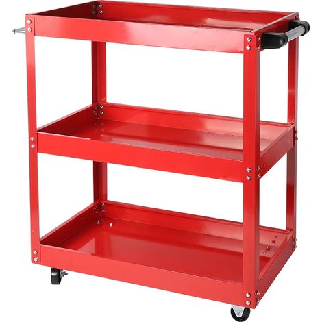 Werkzeugwagen, 3-stufiges Design, 100 kg Tragfähigkeit, Rot (1/2)
