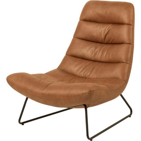 Selsey FORGENTS - Loungesessel mit Kunstlederbezug in Karamell-Braun, Kufengestell, Quersteppung, 82,5x93x97 cm (1/5)