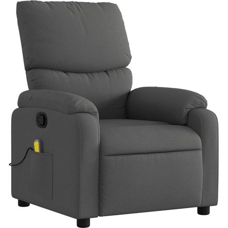 Poltrona relax TV funzione massaggio reclinabile con vibrazione e massaggio a 6 punti in tessuto grigio scuro DEC026955