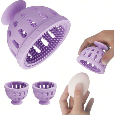 Lot de 2 brosses de nettoyage pour œufs en silicone, lave-œufs, brosse de nettoyage pour œufs frais de la ferme, outil pratique pour laver les légumes et les fruits – Violet (1/4)