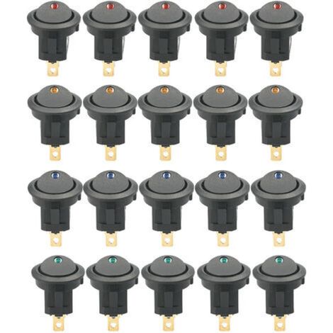 20pcs DC 12V 20A interrupteur à bascule circulaire LED lumière interrupteur à bascule commande interrupteur marche / arrêt interrupteur SPST pour camion de voiture ATV UTV (20pcs)