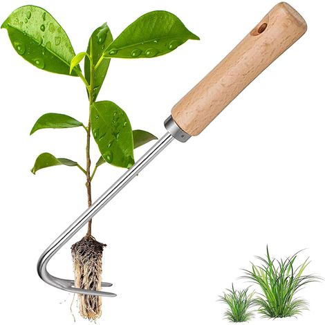 GABRIELLE Unkrautjätgerät aus Edelstahl, manueller Unkrautjäter, Gartengras mit Holzgriff, Unkrautentferner aus Edelstahl, zum Jäten Ihres Gartens