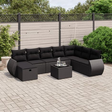Salon de jardin 9 pcs avec coussins noir résine tressée vidaXL (1/4)