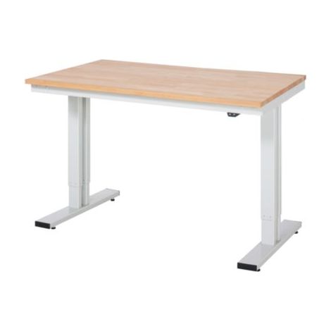 Werktisch B1250xT800xH720-1120mm Arbeitsplatte Buche 25mm Gestell lichtgrau RAU (1/5)