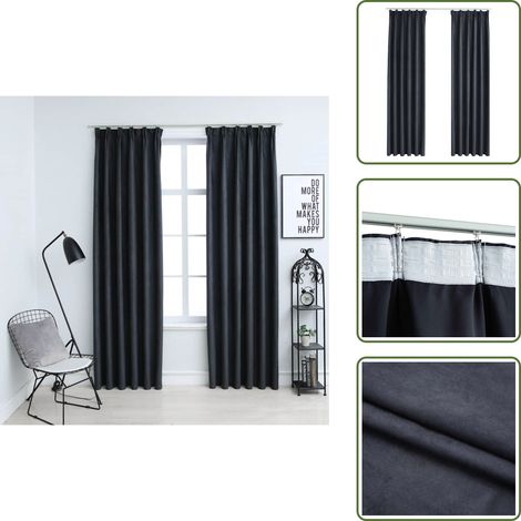Rideaux occultants avec crochets 2 pcs Anthracite 140x175 cm - Rideaux Occultants - Rideaux Anthracite - Rideaux Pour Salon - Rideaux Chambre - Rideaux Décoratifs (1/5)