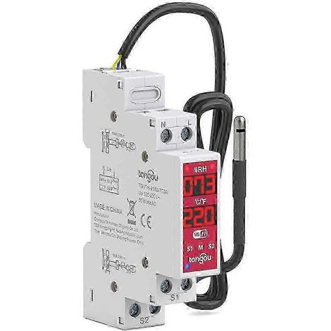 Interrupteur intelligent bipolaire 18 mm sur rail DIN avec capteur de température et d'humidité Wi-Fi, 3840 W CA, 300 W CC (1/5)