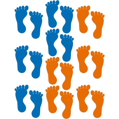 Lot de 10 paires d'empreintes de pas - Autocollants muraux - Pour chambre d'enfant, salle de classe, école (orange, bleu) (1/5)