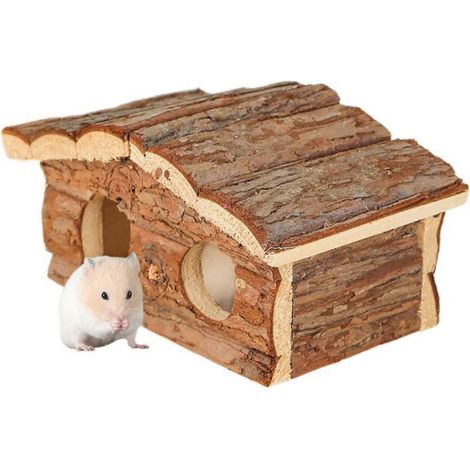 Cage pour hamster, maison d'angle, cachette pour petits animaux, accessoires pour cage, toit en écorce, abri en bois, maison pour cochon d'Inde, 18,5 x 11 x (1/5)