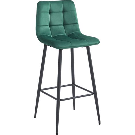 Tabouret de bar ARCETO – velours vert foncé – pieds en acier noir – hauteur d'assise 76 cm – design ergonomique moderne