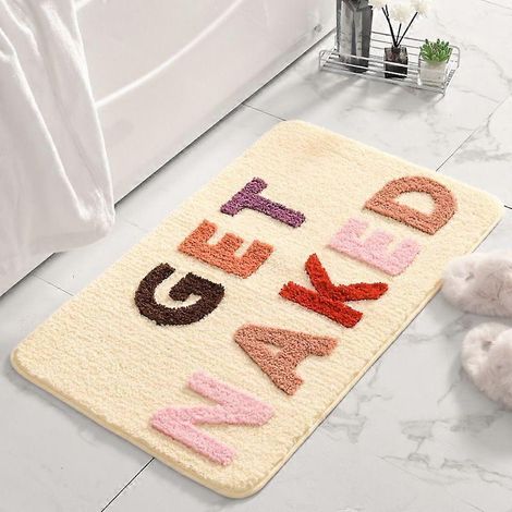 tapis de bain beige multicolore 50 x 80 cm, antidérapant, lavable, doux et absorbant en microfibre (1/5)