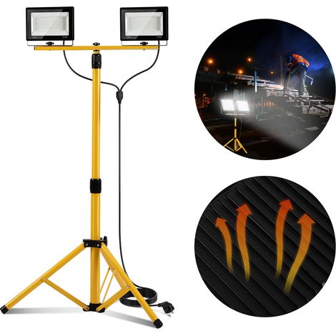 Randaco LED Baustrahler Arbeitsleuchte 50W, LED Fluter Floodlight inkl. Stativ und 3M Kabel für Innen-und Außenbereich - 6500K Kaltweiß