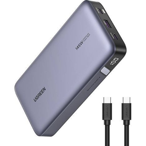 Powerbank Ugreen PB205 da 25000 mAh, con porte USB + 2 porte USB-C, ricarica rapida PD da 145 W (grigio)