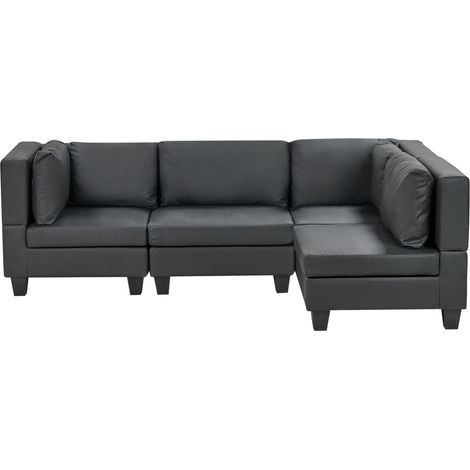 Modular Corner Sofa 4 Seater UNSTAD Faux Leather Black Left Hand