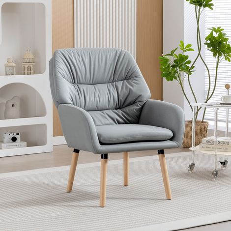 Sillón de Salón Moderno Acolchado de Doble Capa Tapizado en Cuero Sintético Patas de Madera 68x74x89 cm Gris (1/5)