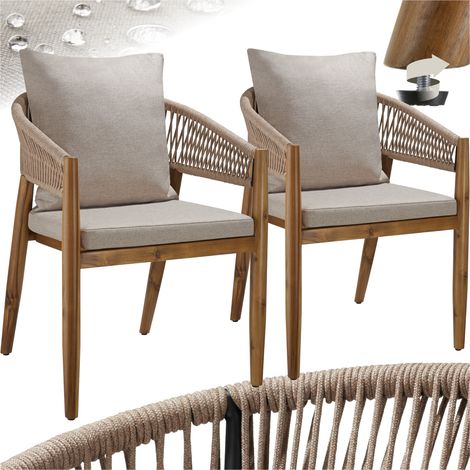 Lot de 2 chaises jardin au design corde housses déperlantes sable