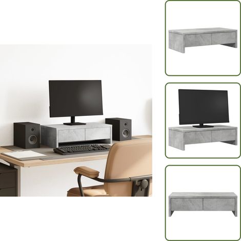 The Living Store Soporte de monitor cajones madera gris hormigón 50x27x15 cm - Cajón