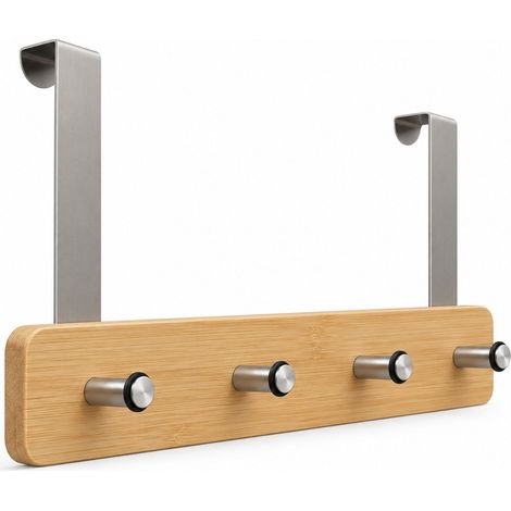 Appendiabiti da Porta in Bambù con 4 Ganci da 33x18,5 cm, Senza Forare - Attaccapanni Salvaspazio per Giacche, Borse, Asciugamani e Accessori (1/5)