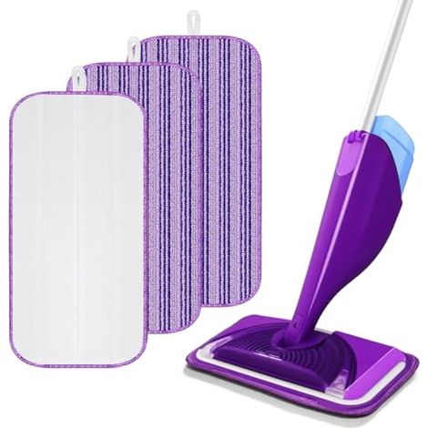 3 Pièces Serpillères en Microfibre Compatible avec Swiffer Wetjet 30x14cm Violet Reutilisable Microfibre Lavable Pour Swiffer Wetjet, Rechange, Multi-Surfaces (1/4)