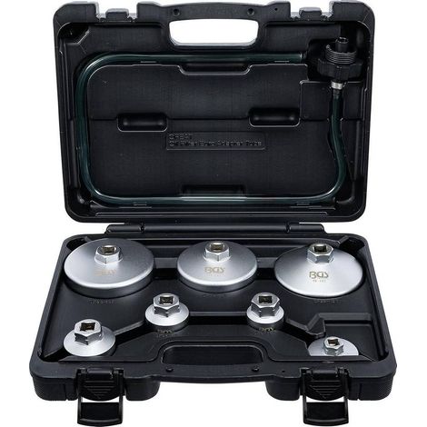 Jeu de Clés à Filtres Cloches 8 pcs - Tuyau de Vidange Inclus - Compatible VAG, BMW, Citroën, Peugeot, Ford, Mercedes-B - D-Work