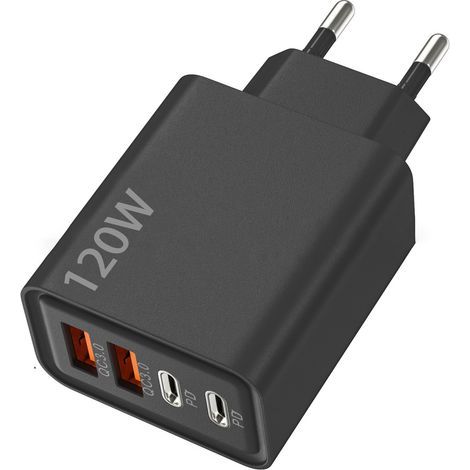 120-W-PD-Schnellladegerät mit 4 USB-Typ-C-Anschlüssen – EU, Mehrfachanschluss, Schwarz (1/5)