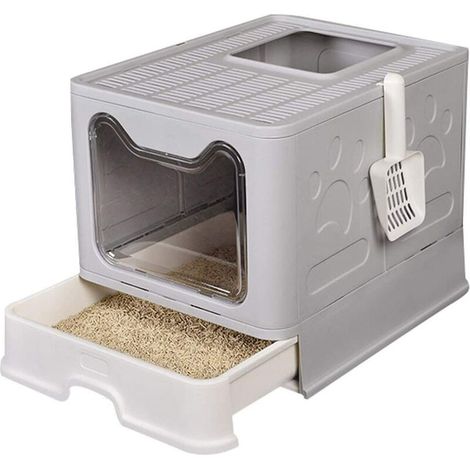 Grand bac à litière pliable anti-éclaboussures, 51 x 41 x 38 cm, gris