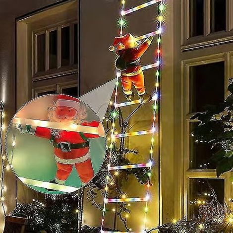 Père Noël grimpant sur une échelle lumineuse de 150 cm avec télécommande USB LED (1/4)