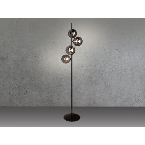 Außergewöhnliche LED Stehleuchte Schwarz - Glaskugeln Rauchglas, 160cm (1/5)