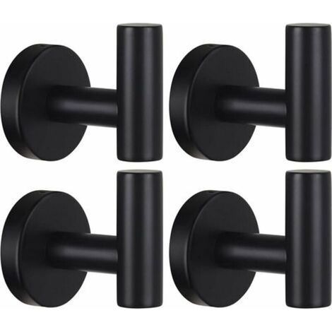Wall-mounted towel hook, bathroom coat hook, robe hook, matte black, SUS 304 heavy-duty stainless steel, towel and bathrobe hanger, wardrobe sponge hook (1/4)