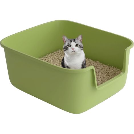 Cat Litter Tray High Splash Proof Large Open Litter Tray 49 x 42 x 22 cm for Small Cats Low Entry Litter Tray (Green) (1/5)