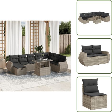 vidaXL Salon de jardin 9 pcs avec coussins gris clair résine tressée (1/5)