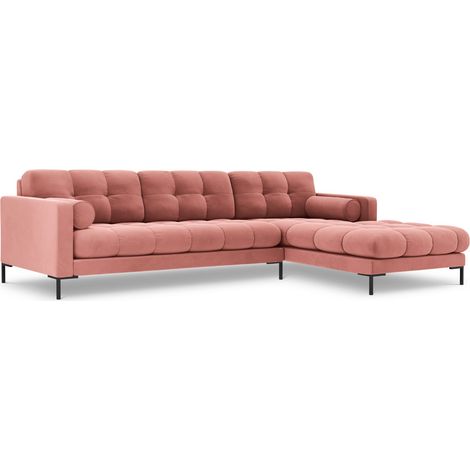 Canapé d'angle droit 5 places en velours rose (1/5)
