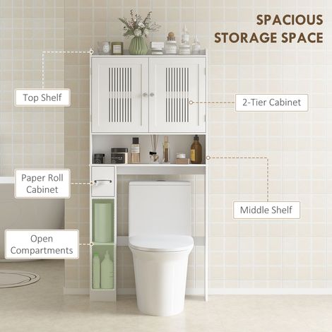Organisateur de salle de bain à suspendre au-dessus des toilettes, meuble de rangement avec étagère réglable et porte-papier toilette, gain de place pour la buanderie (1/5)
