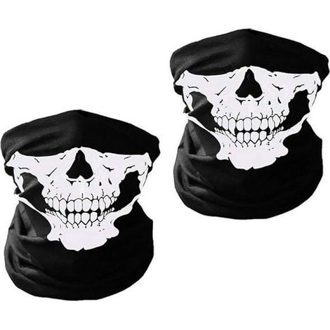 Lot de 2 masques multifonctionnels pour moto, masque noir sans couture à tête de mort, masque pour casque de moto et de cyclisme (1/5)