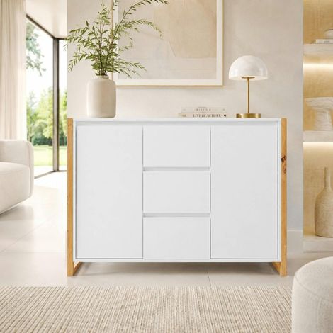 Buffet blanc 2 portes 3 tiroirs 122 cm ALVA (1/5)