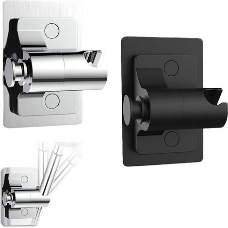 Support universel pour pommeau de douche (lot de 2), support de douche réglable, support de douchette à main, fixation murale, noir et argent, pour salle de bain (1/5)