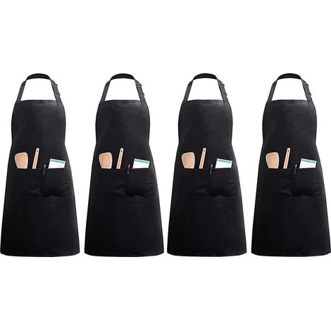 Set mit 4 schwarzen Polyesterschürzen mit Taschen (1/5)