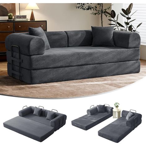 Canape-lit 5 en 1 convertible 2 place - fauteuil canapé-lit pliant modulaire en velours côtelé avec accoudoirs et coussin - canapé compressé compact pour salon ou chambre - 200 x 182 x 68 cm - velours