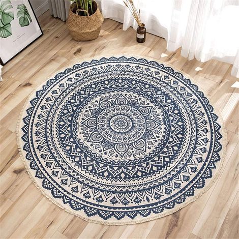 Tapis rond Mandala - En coton - Style bohème - Diamètre : 92 cm (1/5)