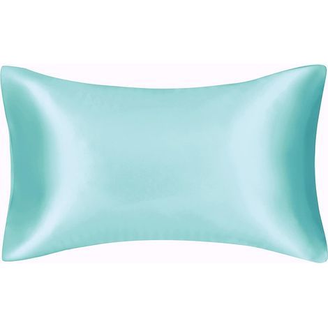 Federa in raso setoso per capelli e viso - Set da 2 - Antirughe - Cerniera nascosta - 50 x 75 cm (Blu Acqua) (1/5)