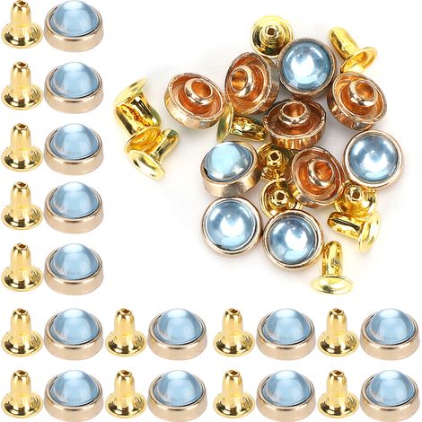 Lot de 100 rivets en cristal coloré, en alliage de zinc, pour la décoration de bagages, vêtements et chaussures (outil de bricolage), 8 mm, bleu clair. (1/5)